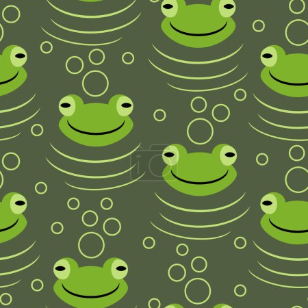 Foto de Patrón de vector sin costuras con ranas divertidas en el agua Verde - Imagen libre de derechos