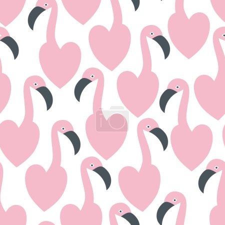 Foto de Patrón vectorial sin costuras con flamencos rosados en forma de corazones - Imagen libre de derechos