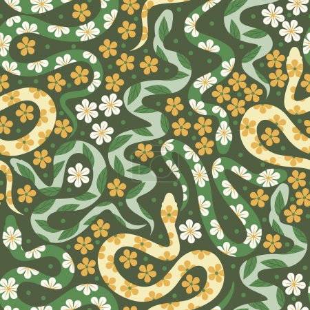 Foto de Patrón sin costura vectorial con coloridas serpientes adornadas y flores. - Imagen libre de derechos