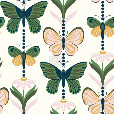 Foto de Diseño de patrón sin costura vectorial con diferentes mariposas. - Imagen libre de derechos