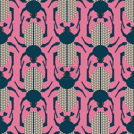 Foto de Patrón sin costura vectorial con insectos decorativos sobre un fondo rosa. - Imagen libre de derechos