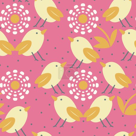 Foto de Diseño de patrón sin costura vectorial con birdies y flores estilizadas. - Imagen libre de derechos