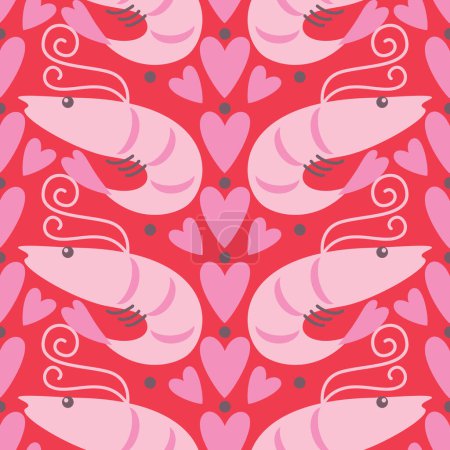 Foto de Patrón sin costuras vectorial con camarones divertidos sobre un fondo rosa - Imagen libre de derechos