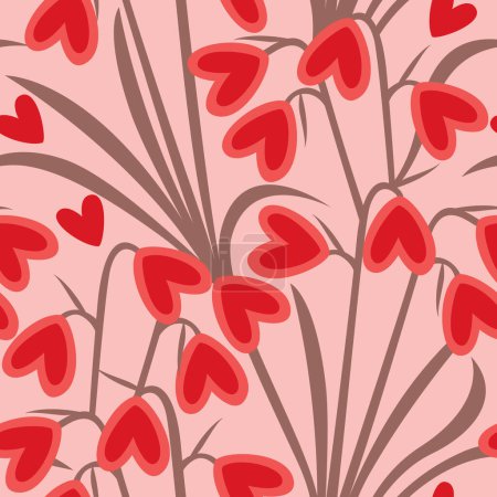 Foto de Patrón sin costura vectorial con flores florecientes del corazón - Imagen libre de derechos