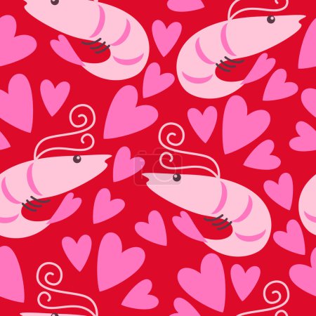 Foto de Patrón sin costuras vectorial con camarones divertidos sobre un fondo rosa - Imagen libre de derechos