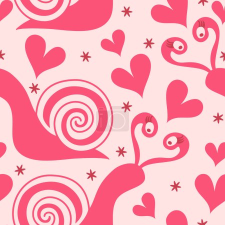Illustration for Seamless pattern with funny snails and hearts - Royalty Free Image