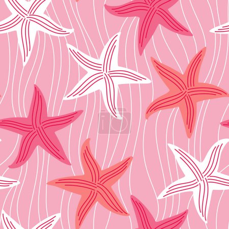 Foto de Patrón de verano sin costuras vectorial con estrellas de mar sobre fondo rosa - Imagen libre de derechos