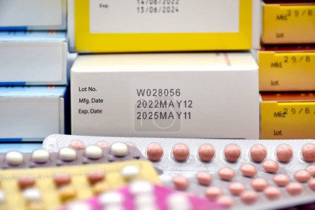 Date de fabrication et date de péremption sur certains emballages pharmaceutiques
.