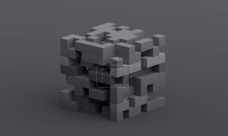 Foto de Renderizado 3d abstracto, diseño de fondo geométrico oscuro con cubos - Imagen libre de derechos