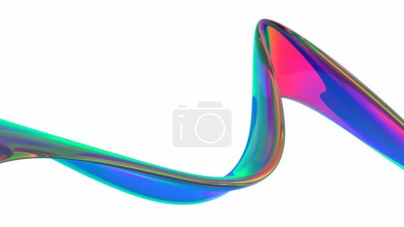 Foto de Renderizado 3d abstracto, línea ondulada iridiscente, diseño de fondo - Imagen libre de derechos
