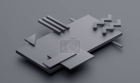 Foto de Renderizado 3d abstracto, diseño de composición geométrica gris - Imagen libre de derechos
