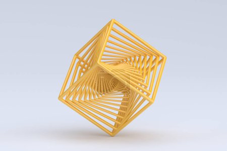 Foto de Renderizado 3d abstracto, diseño geométrico de un cubo amarillo - Imagen libre de derechos