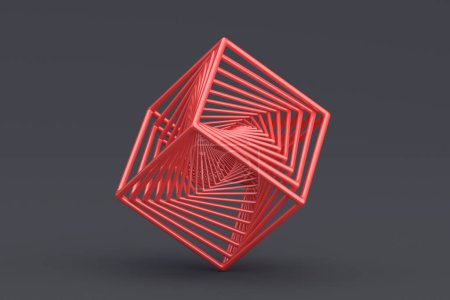 Foto de Renderizado 3d abstracto, diseño geométrico de un cubo rojo - Imagen libre de derechos