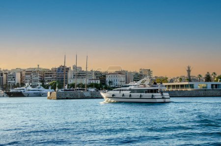 Photo for Luxury motorboat and yachts . Marina Zeas, Piraeus, Greece - Royalty Free Image