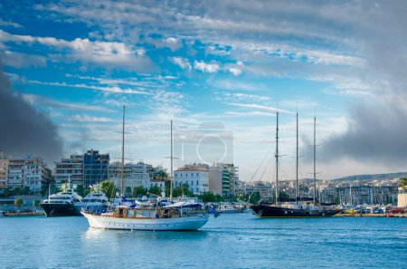 Photo for Luxury motorboats and yachts at Marina Zeas, in Piraeus port, Greece - Royalty Free Image