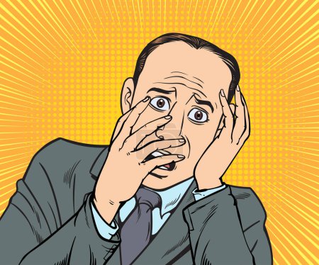 Photo for Young businessman shocked, scared, worried.hand drawn style vector design illustration. - Royalty Free Image
