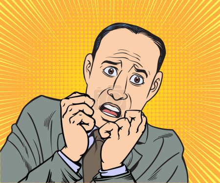 Illustration for Young businessman shocked, scared, worried.hand drawn style vector design illustration. - Royalty Free Image