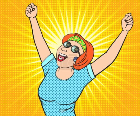 Photo for Good mood woman excited happy. hand drawn retro pop art style vector design illustration. - Royalty Free Image