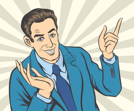 Photo for Emotional illustrations happy smiling businessman. pop art retro hand drawn style vector design. - Royalty Free Image