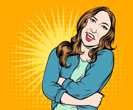 Photo for Happy smiling woman. pop art retro hand drawn style vector design. - Royalty Free Image