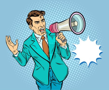Photo for Man speaking into a megaphone He wanted others to be able to hear clearly. pop art retro hand drawn style vector design illustration. - Royalty Free Image