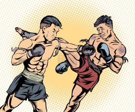 Photo for Muay Thai, Thai boxing, kickboxing, martial arts. Vector illustration. Pop art retro comic. - Royalty Free Image