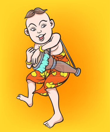 Photo for Thai children, Thai cartoons, Thai musical play. pop art retro hand drawn style vector design illustration. - Royalty Free Image