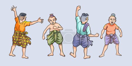 Illustration for Thai cartoons, Thai folk characters, various gestures. pop art retro hand drawn style vector design illustration. - Royalty Free Image