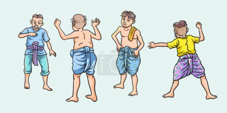 Illustration for Thai cartoons, Thai folk characters, various gestures. pop art retro hand drawn style vector design illustration. - Royalty Free Image