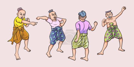Photo for Thai cartoons, Thai folk characters, various gestures. pop art retro hand drawn style vector design illustration. - Royalty Free Image