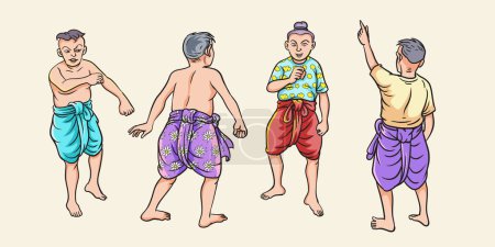 Photo for Thai cartoons, Thai folk characters, various gestures. pop art retro hand drawn style vector design illustration. - Royalty Free Image