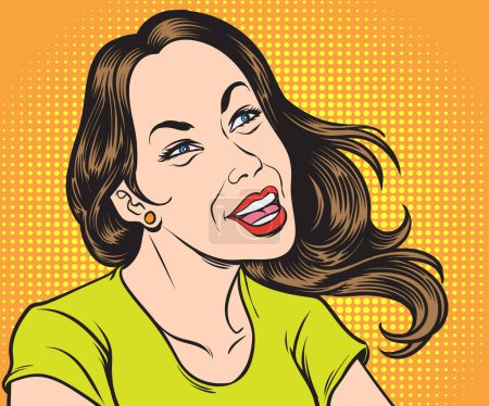 Photo for Good mood woman smile and laugh happily. Pop art retro hand drawn style vector design illustrations. - Royalty Free Image