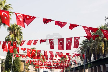 Téléchargez les photos : Drapeaux turcs accrochés dans les rues avant la fête nationale - en image libre de droit