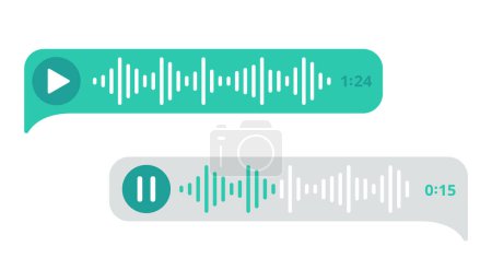 Illustration for Voice message icon. Audio record of speaker on phone. Green bubble chat. vector illustration - Royalty Free Image