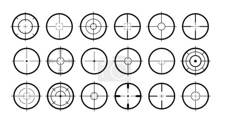 Illustration for Set of aim target icon for game level, web design. Crosshair focus for weapon shoot. Circle cursor of telescope. Black sight for gun, rifle. vector illustration. - Royalty Free Image