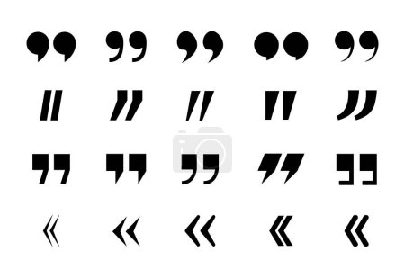 Quotation mark set. Quote marks collection, black punctuation signs, citation or double quotemark for discussion, dialogue. vector illustration