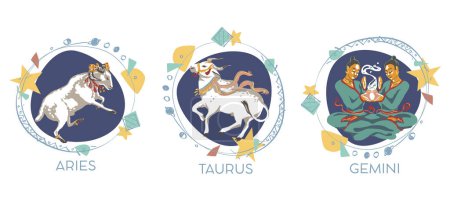 Téléchargez les photos : Symboles astrologiques sur fond blanc - Bélier, Taureau, Gémeaux - en image libre de droit