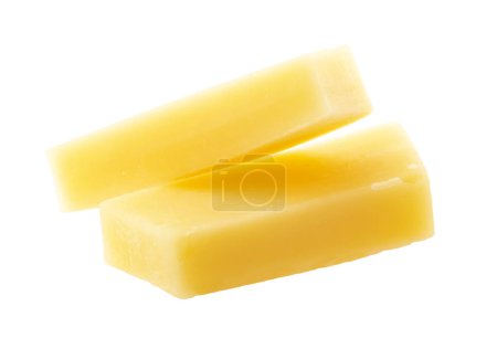 Foto de Pedazo de queso aislado fondo blanco con camino de recorte - Imagen libre de derechos