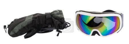 Photo for Ski equipment goggles with gloves isolated on white clipping path - Royalty Free Image