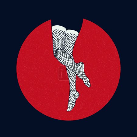 Téléchargez les illustrations : Female legs in tights. Fishnet stocking. Japanese sumi-e red circle - en licence libre de droit