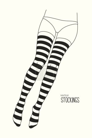 Téléchargez les illustrations : Female legs in tights. Striped stocking. Isolated line woman body part - en licence libre de droit
