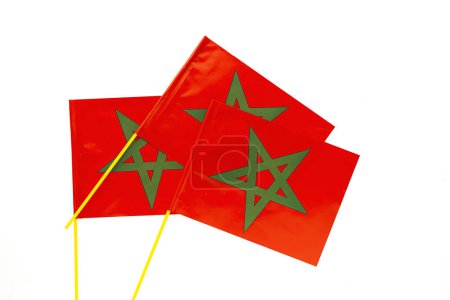 Photo for Background of Flags of Morocco on white background from above. Flat lay. top view. Concept of soccer team in the world cup. Isolated - Royalty Free Image