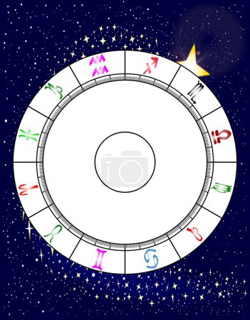 Illustration for A blank astrology chart over a stary background - Royalty Free Image