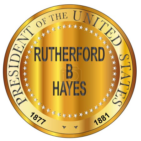 Illustration for Rutherford B Hayes president of the United States of America round stamp - Royalty Free Image