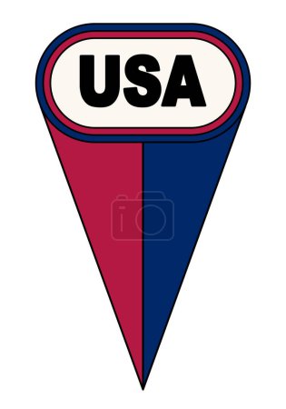 Téléchargez les illustrations : USA rouge blanc et bleu ovale carte pointeur icône localisation drapeau marqueur - en licence libre de droit