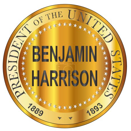 Ilustración de Benjamin Harrison presidente de los Estados Unidos de América ronda sello - Imagen libre de derechos
