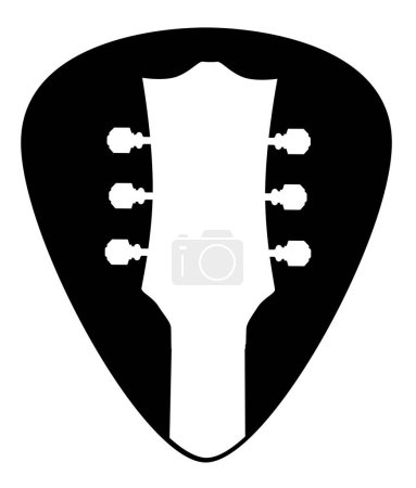 Illustration for A guitar plectrum in with guitar headstock isolated on a white background. - Royalty Free Image