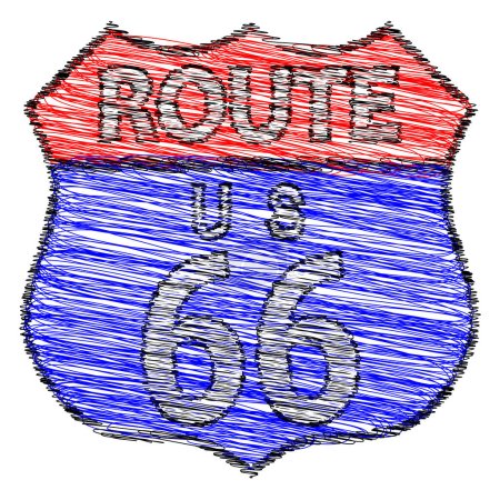 Illustration for Route 66 traffic sign with grunge scribble FX - Royalty Free Image