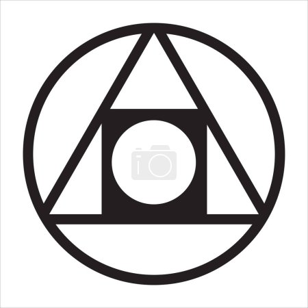 The alchemy symbol for the philosophers stone in black line over a white background