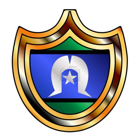 Ilustración de Escudo metálico típico con incrustación de la bandera del Estrecho de Torres sobre un fondo blanco - Imagen libre de derechos